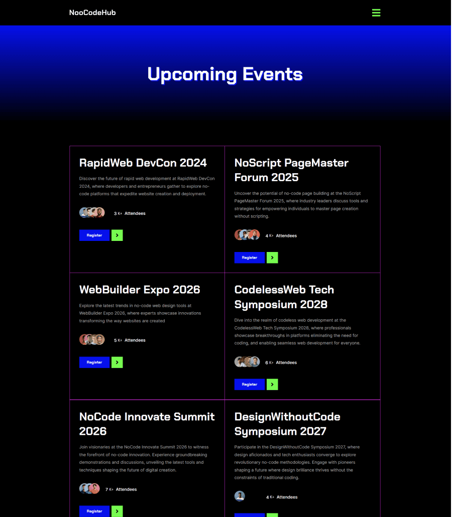 NooCodeHub Events Page thumbnail