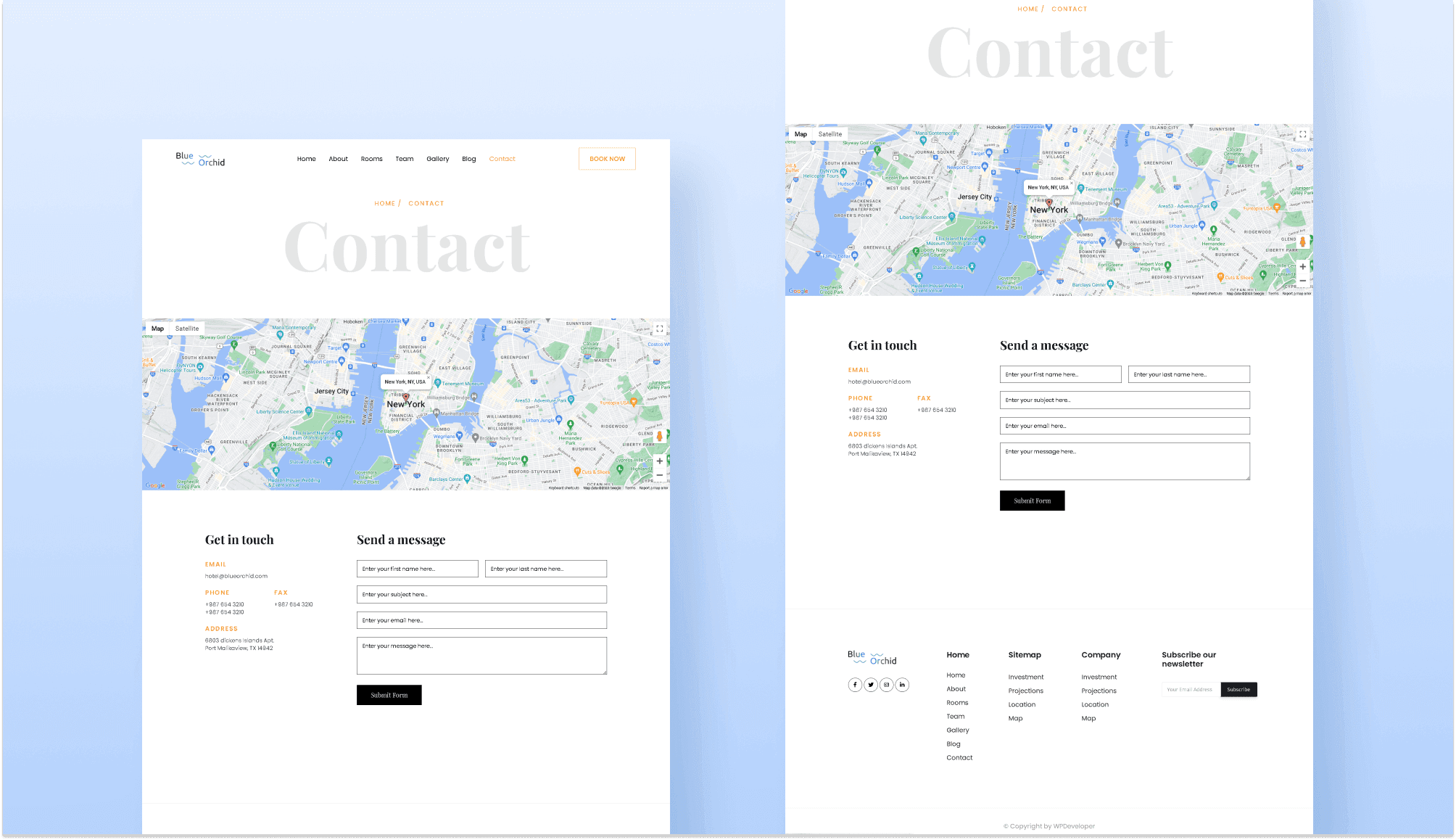 Blue Orchid Contact Page For Gutenberg Banner