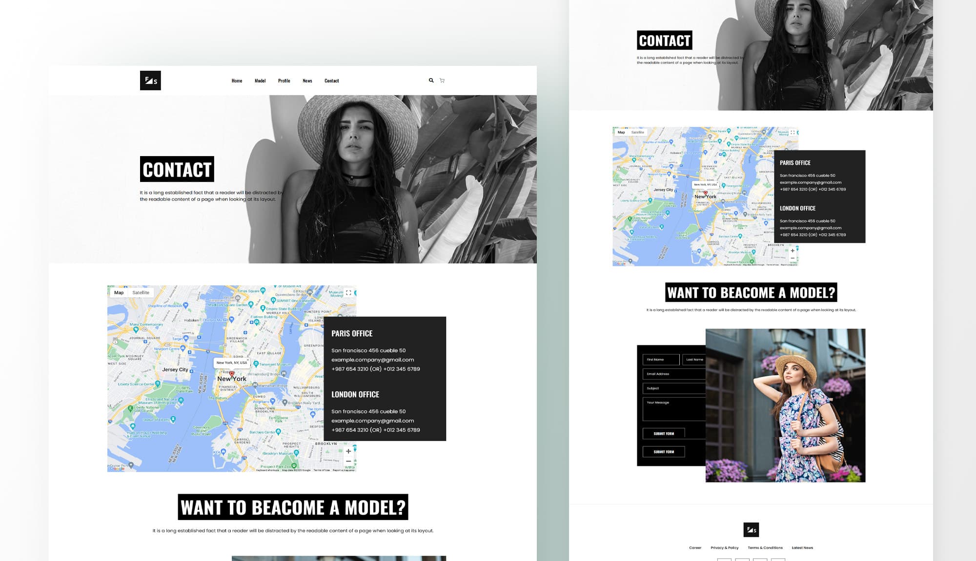 Fashion and Modeling Contact Page For Gutenberg Banner