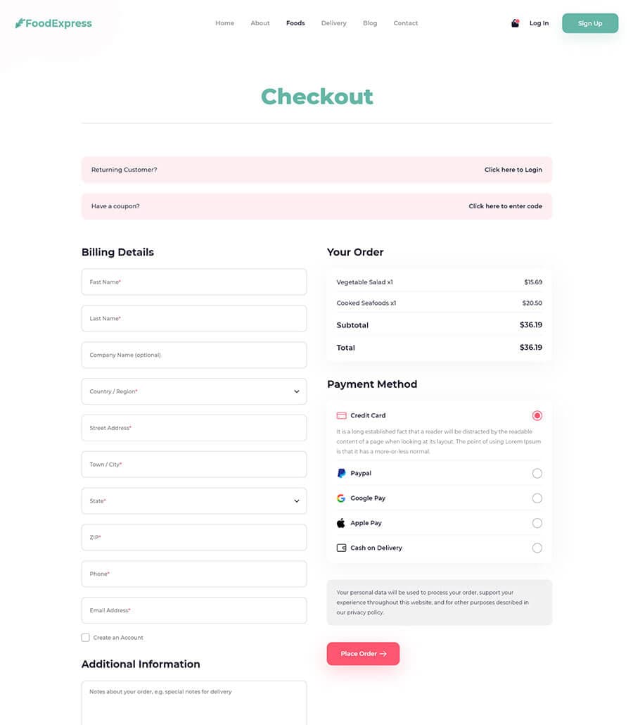 Food Express Checkout Page thumbnail