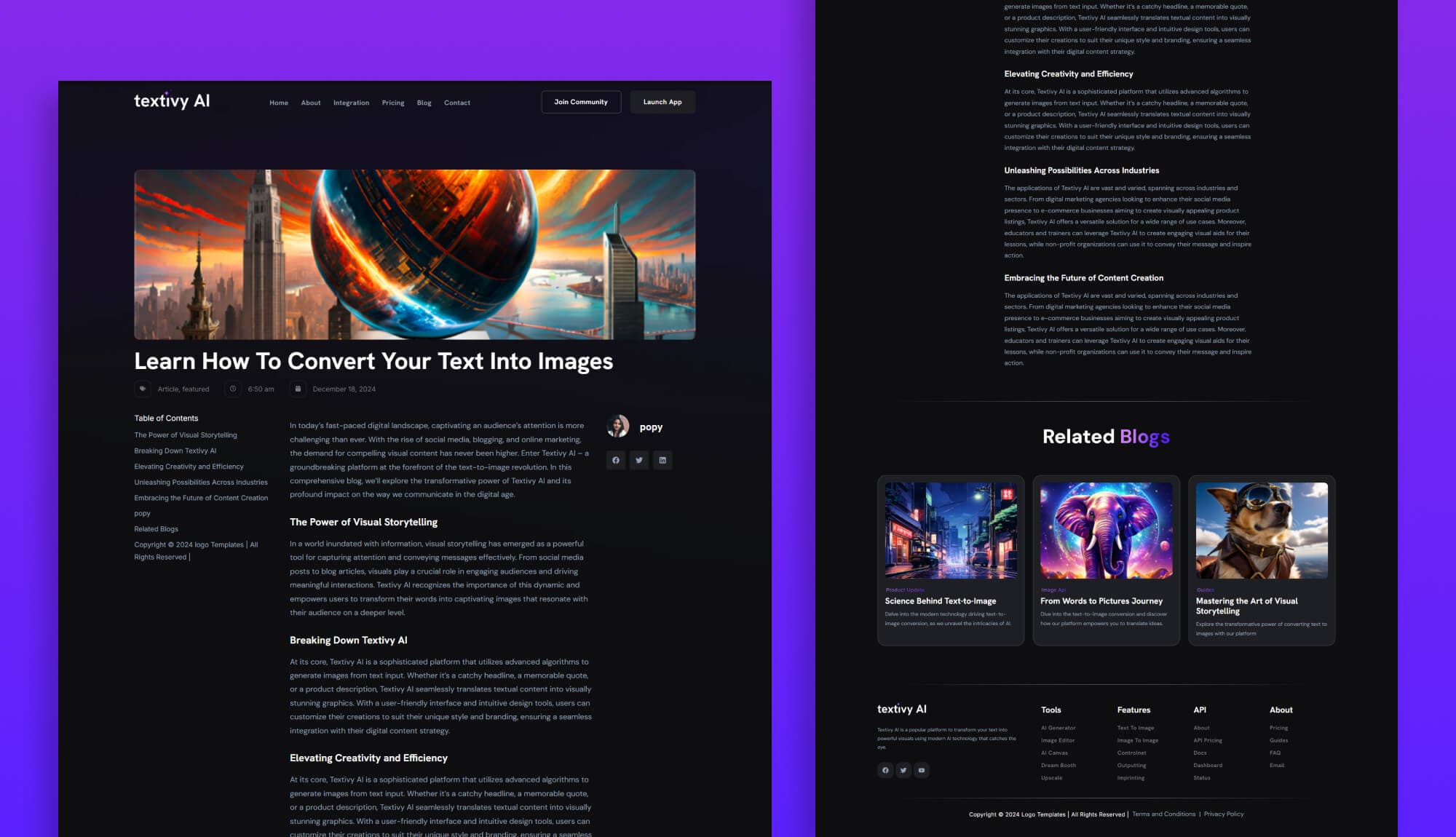 Textivy AI Blog Details Page By Templately