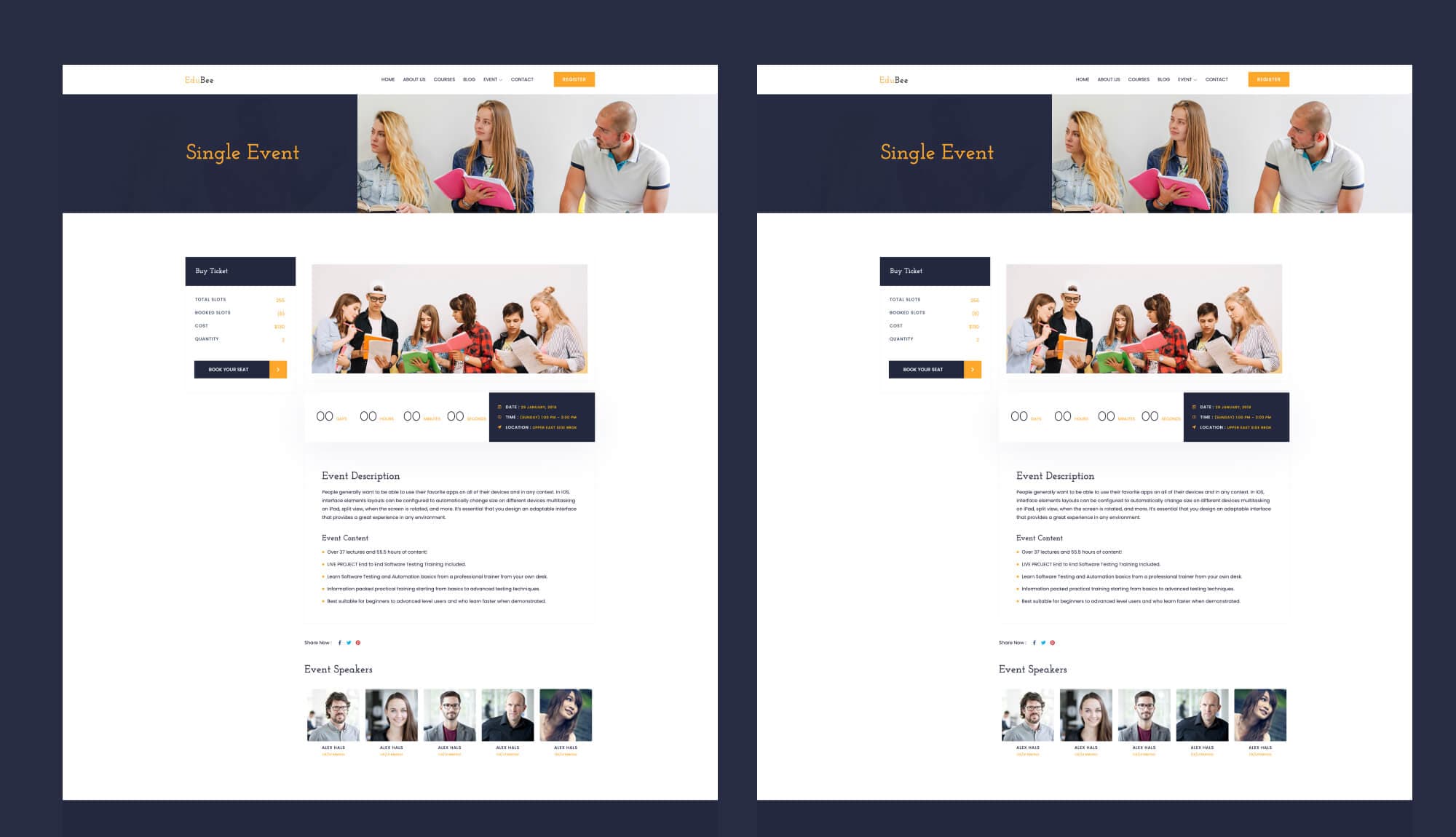 EduBee Event Details Page For Gutenberg Banner