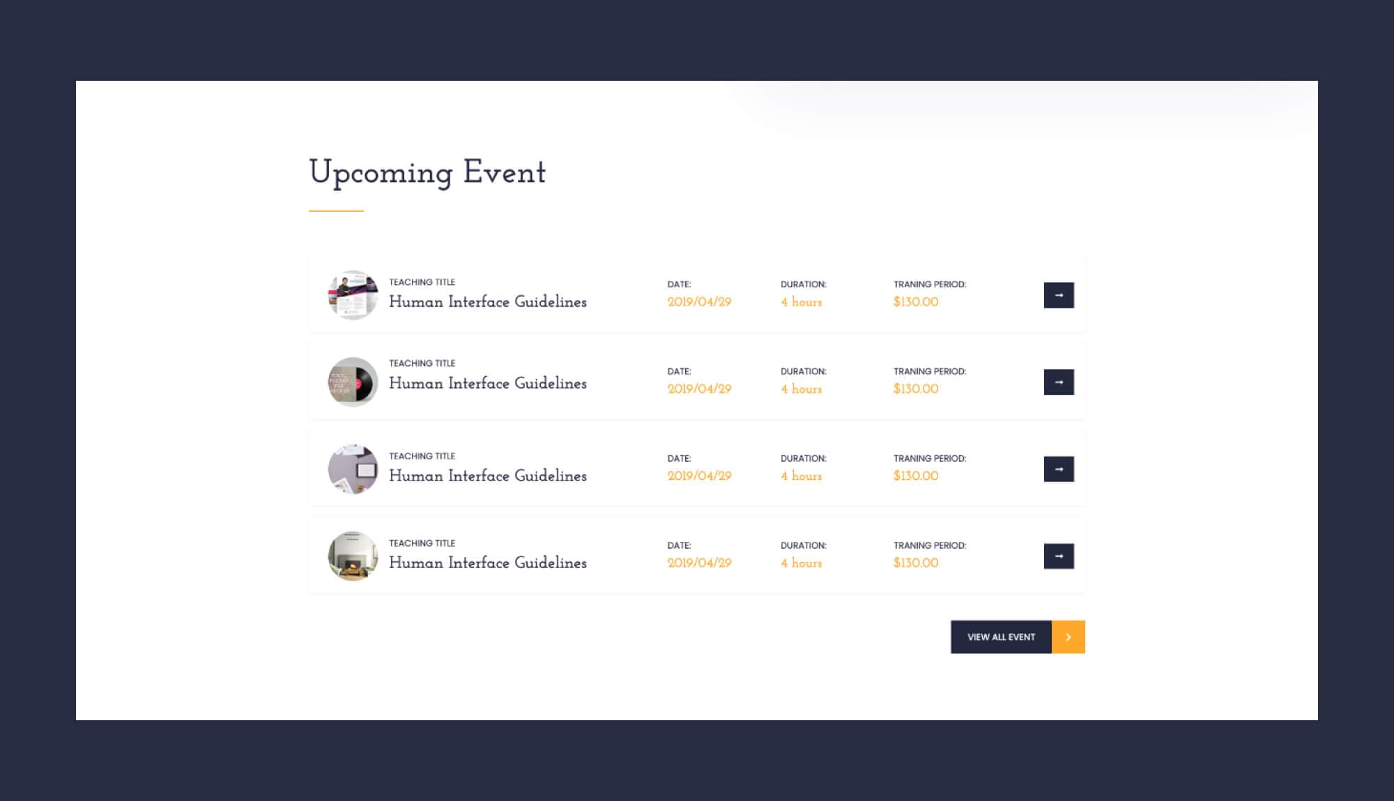 EduBee Upcoming Event Section For Gutenberg Banner