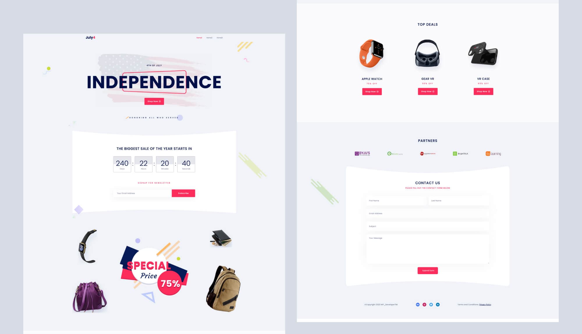 July4 Landing Page For Gutenberg Banner