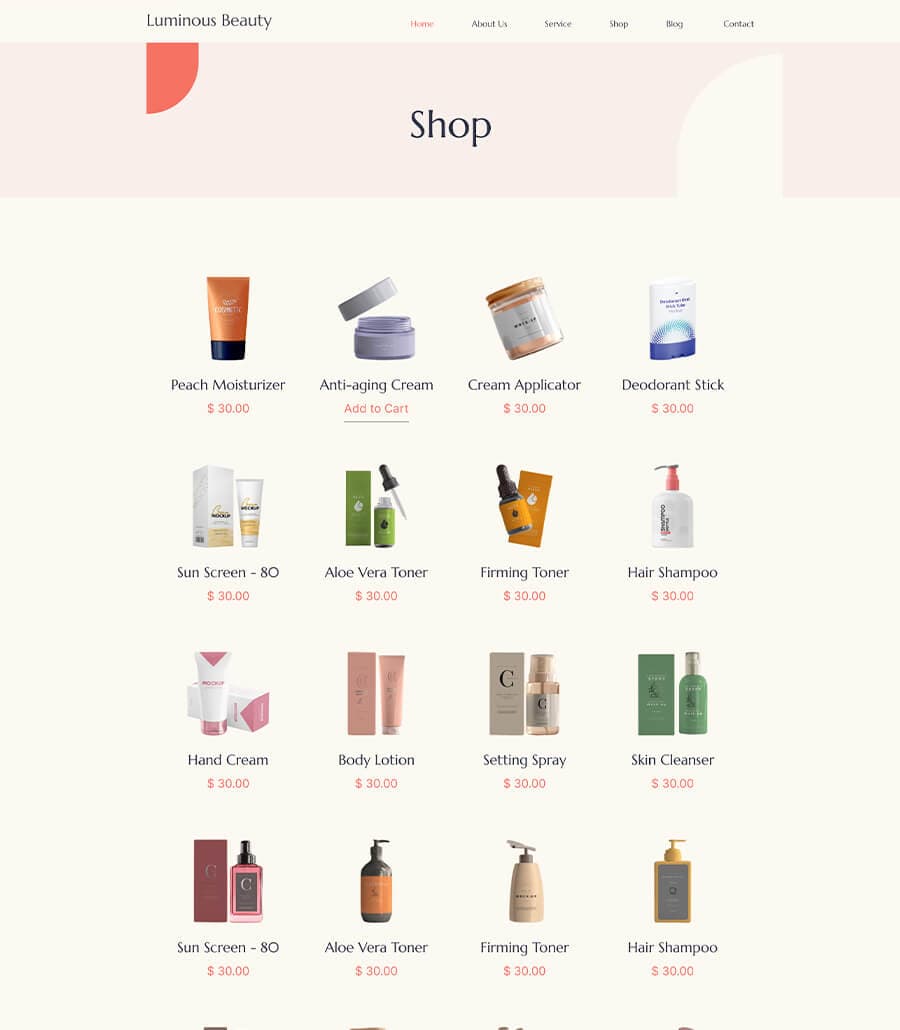 Luminous Beauty Shop Page thumbnail