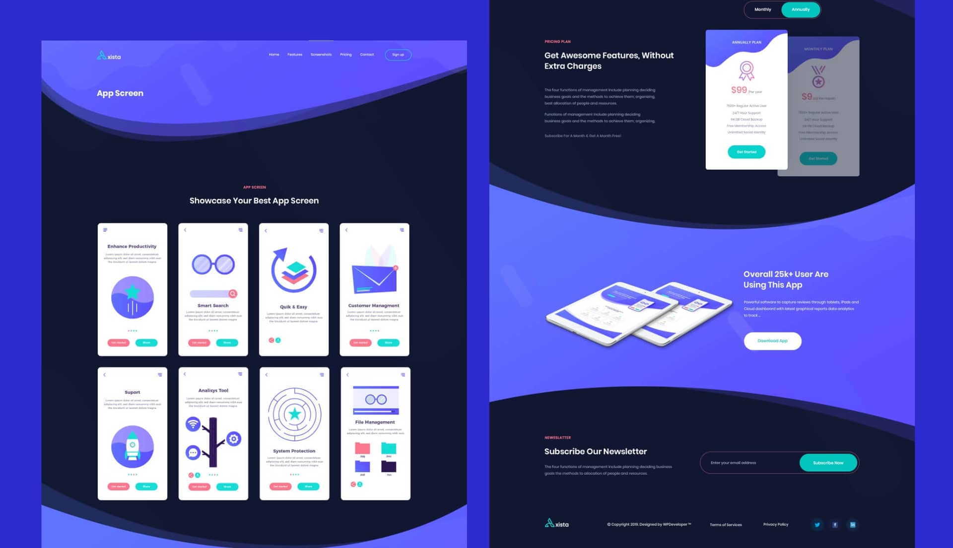 AppMentor App Landing Screenshot page (dark) By Templately
