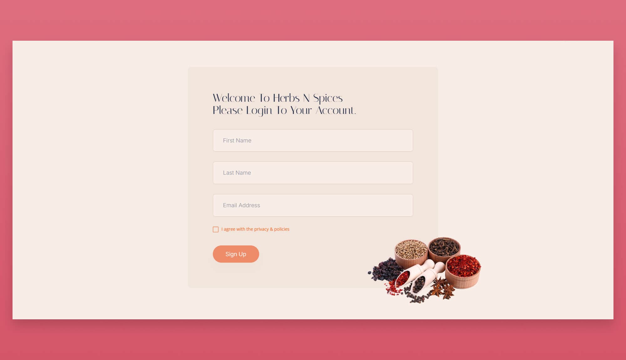 Herbs N Spice Signup Section for Gutenberg By Templately