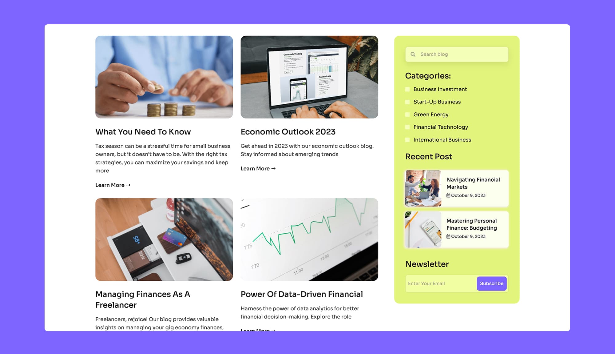 BizOCapital Blog Section With Sidebar Banner