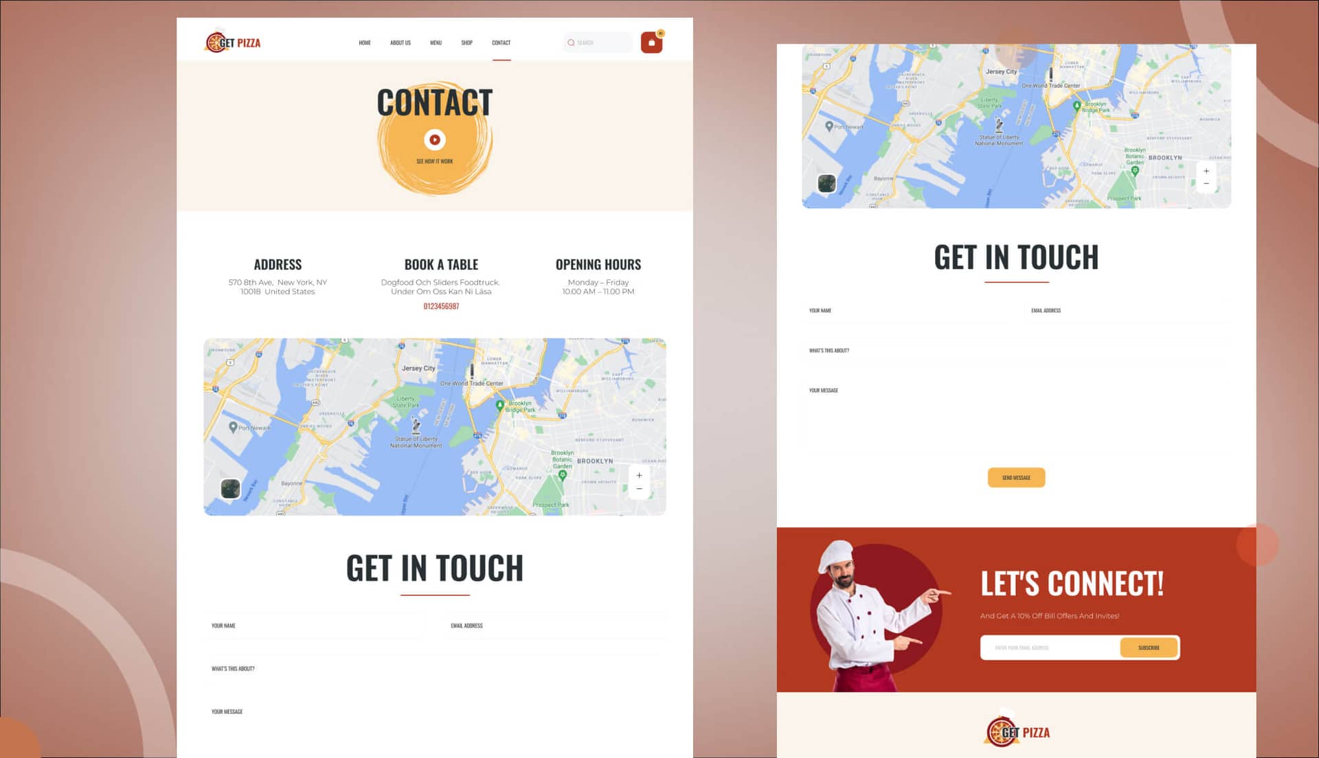 Get Pizza Contact Page By Templately