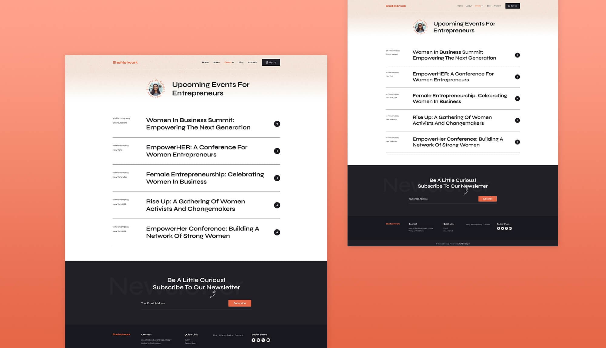 SheNetwork Events Page For Gutenberg Banner