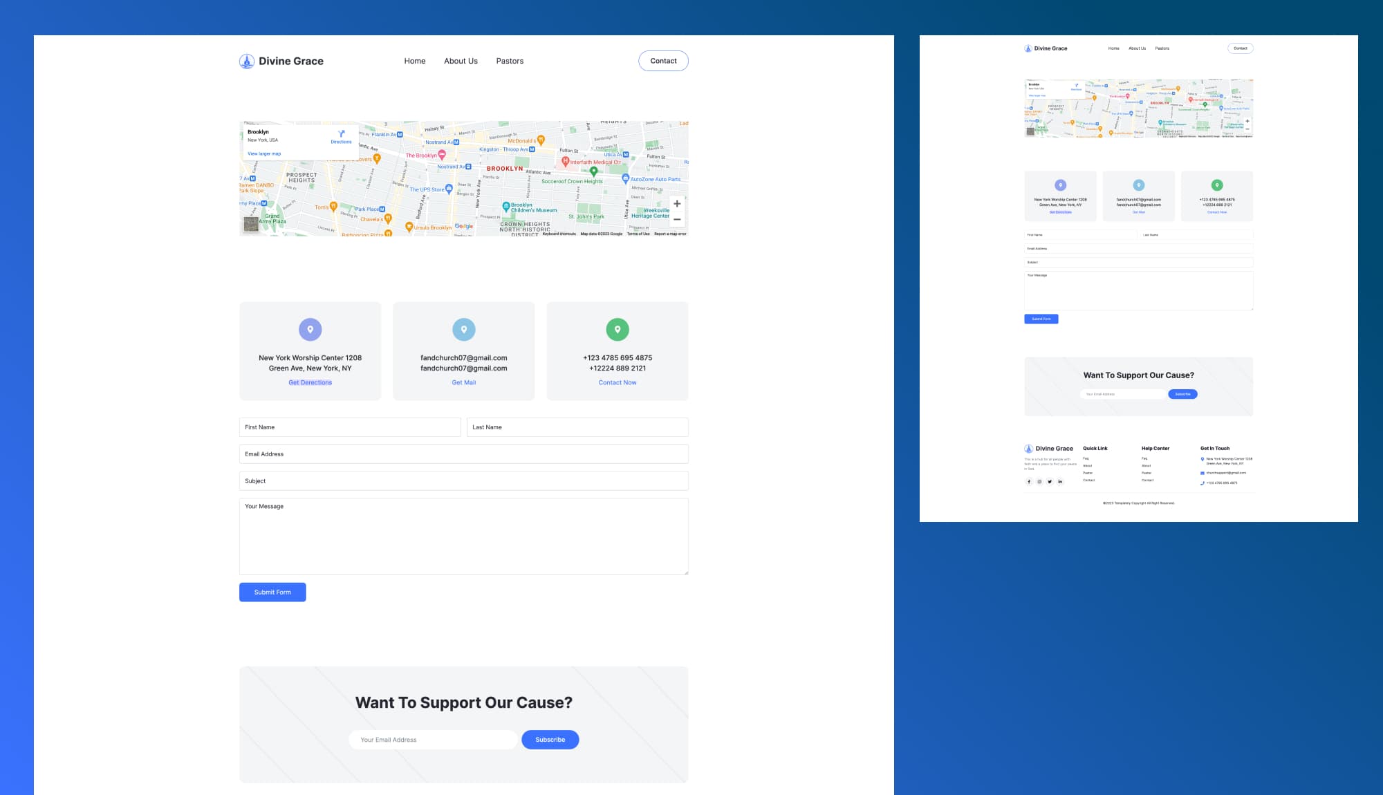 Divine Grace Contact Page For Gutenberg By Templately
