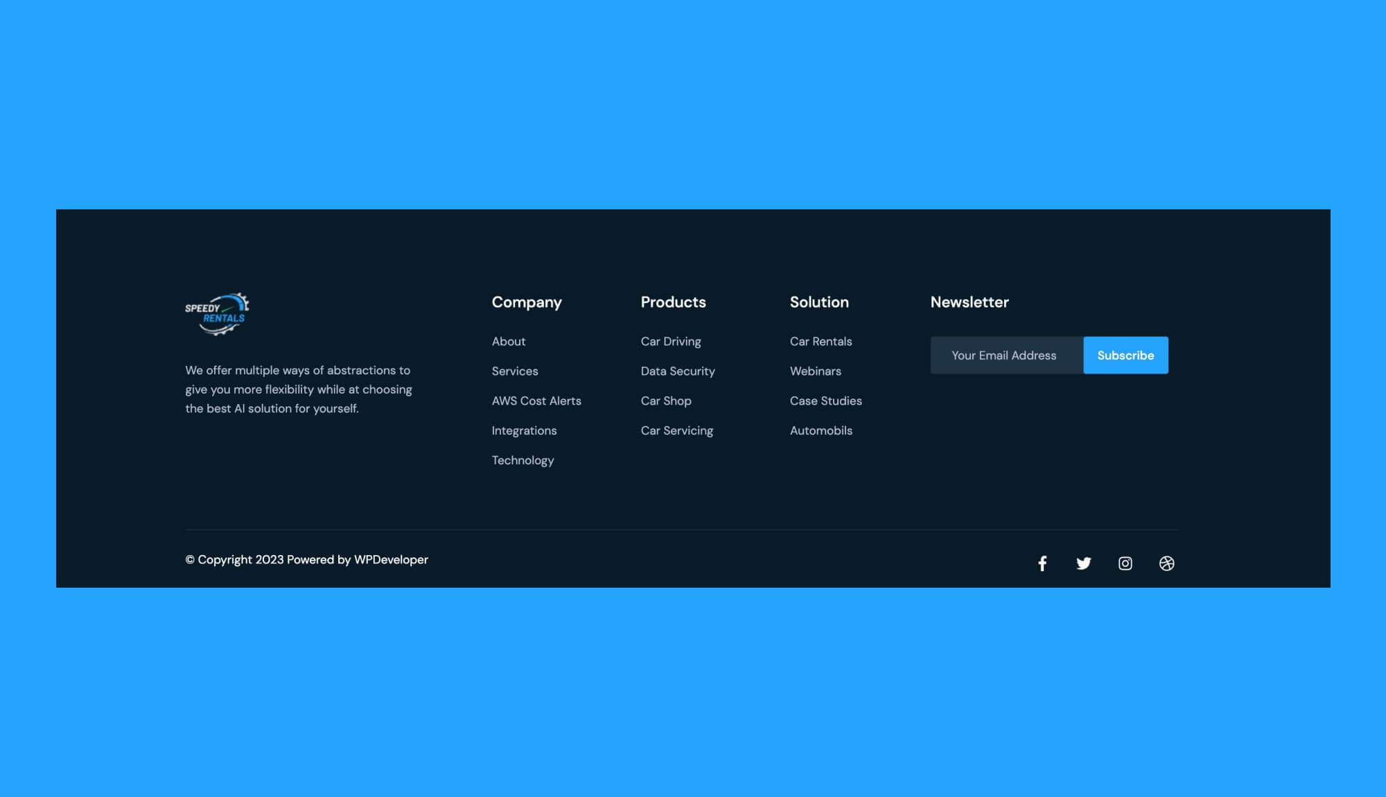 Speedy Rentals Footer Section For Gutenberg Banner