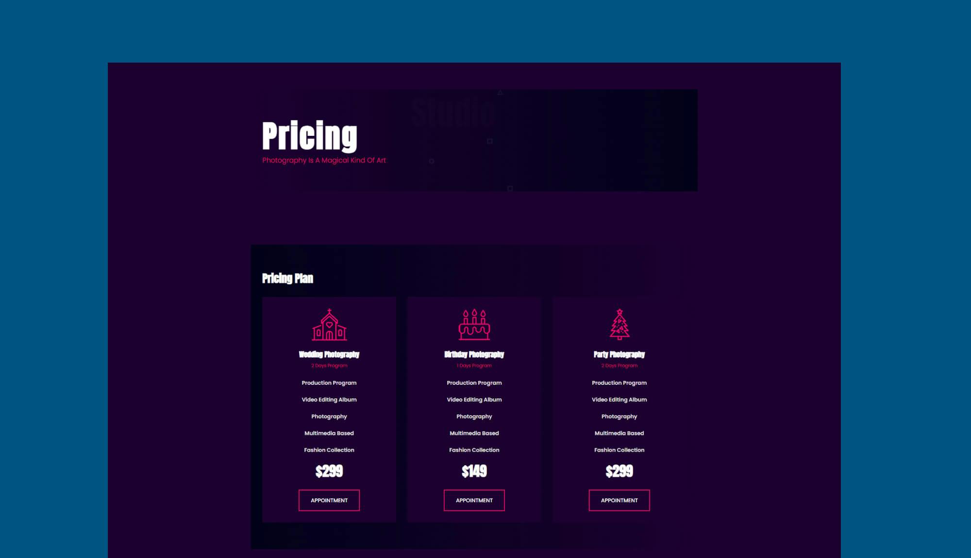 PhotoSpark Pricing Page For Gutenberg Banner