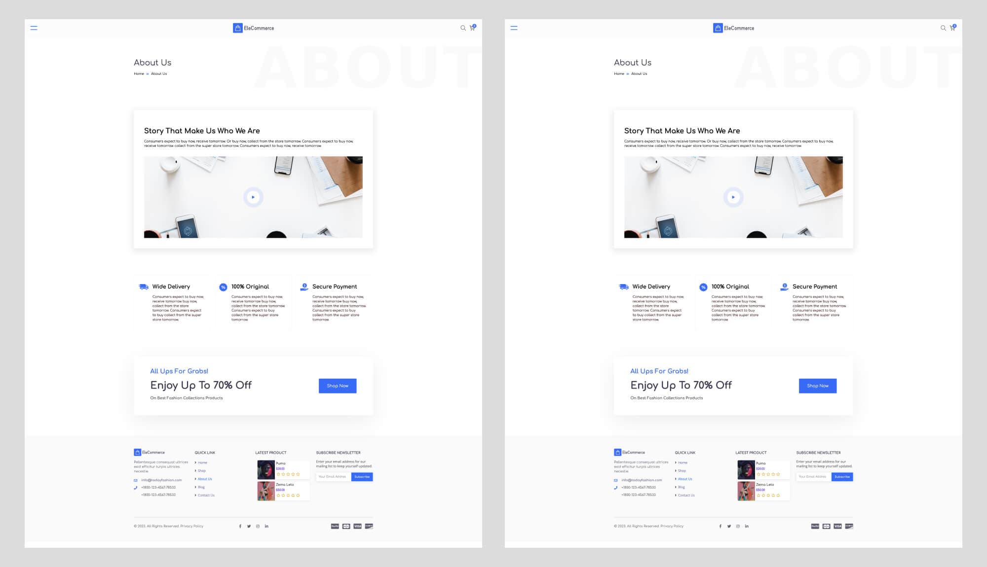EleCommerce About Page For Gutenberg By Templately