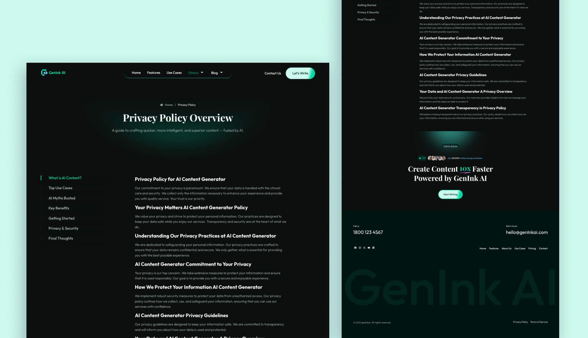 GenInk AI Privacy Policy Page By Templately