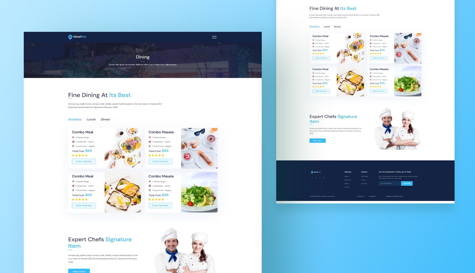 HotelHut Dining Page For Gutenberg Banner