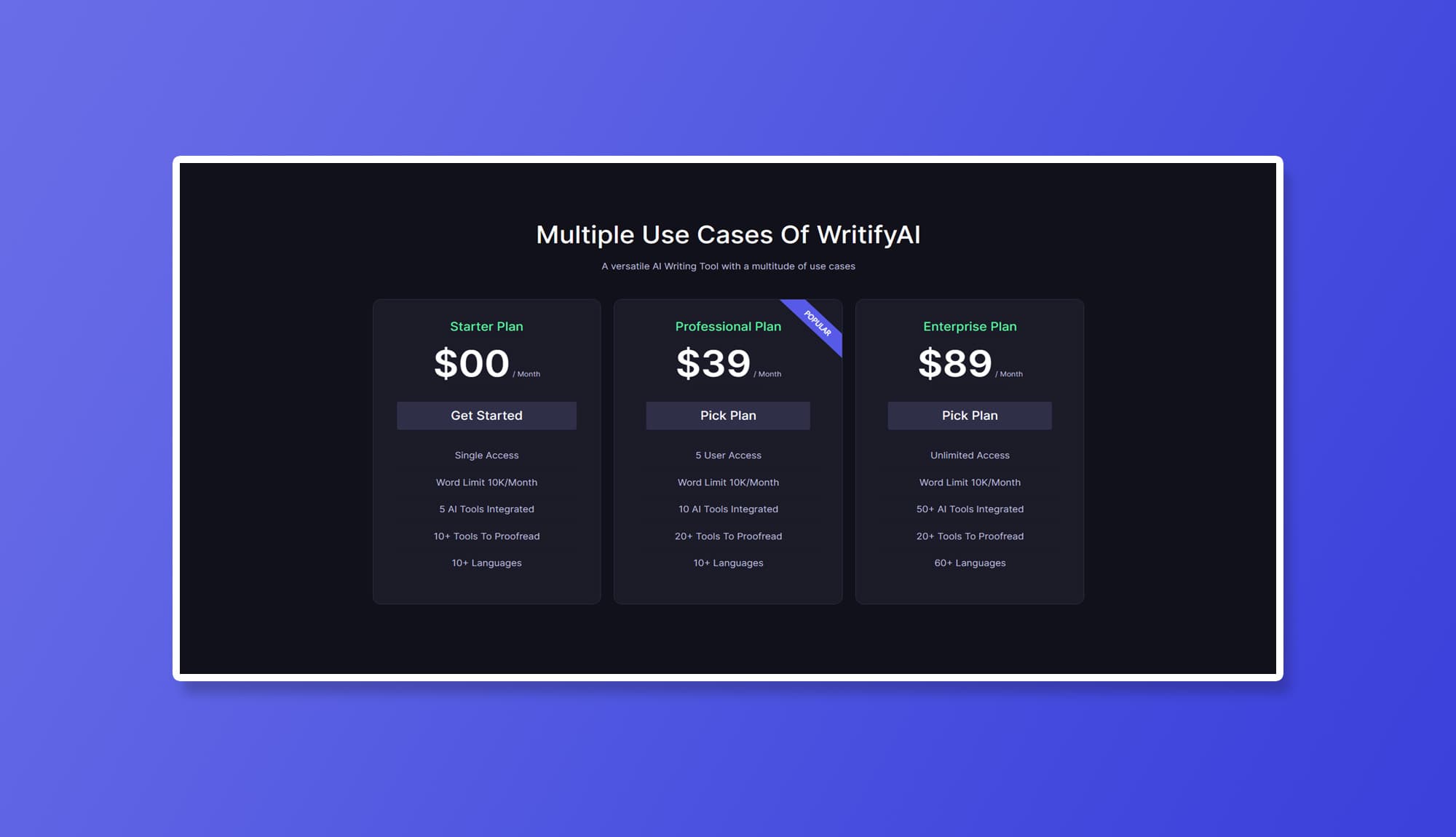 WritifyAi Pricing Section Banner