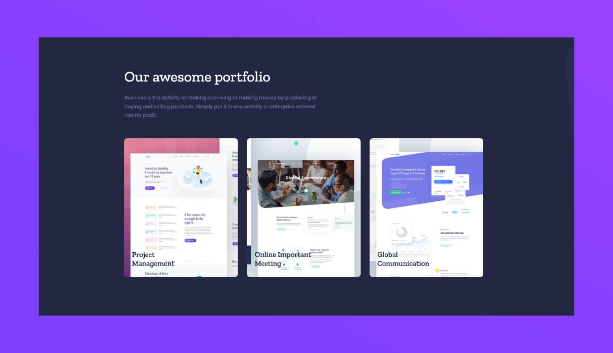 Unigency Portfolio Section Dark For Gutenberg Banner
