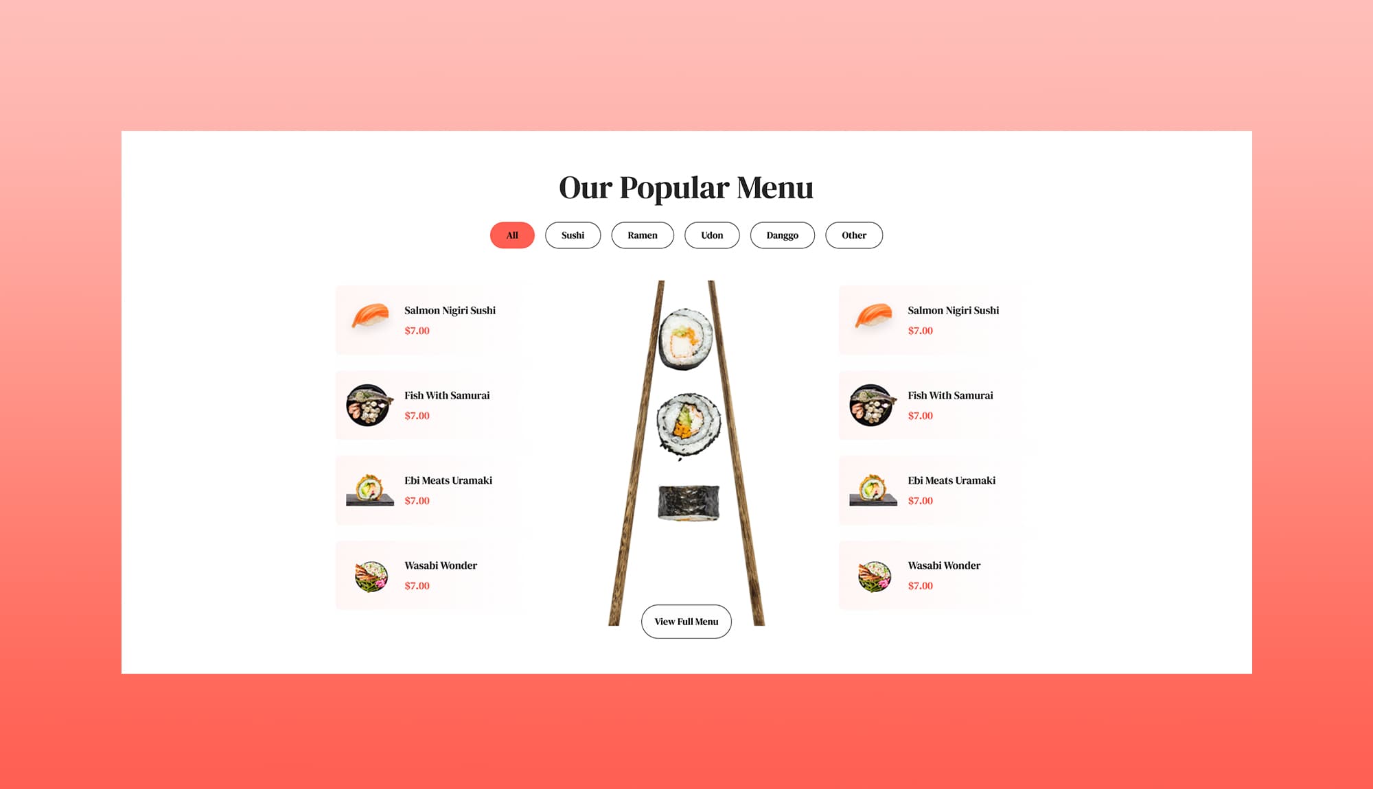 Mochi And Meals Popular Menu Section For Gutenberg Banner