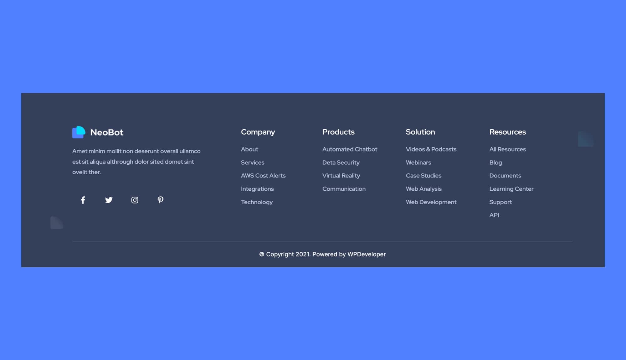 NeoBot Footer Section For Gutenberg Banner