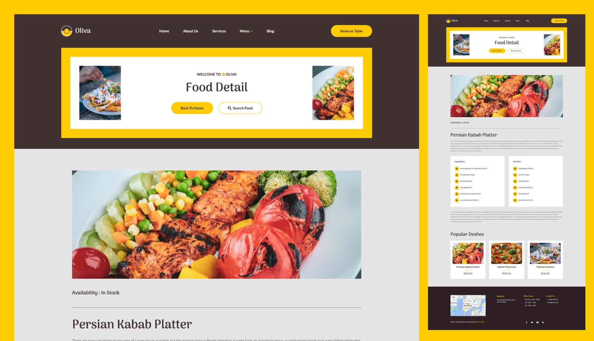 Oliva Food Details Page For Gutenberg Banner