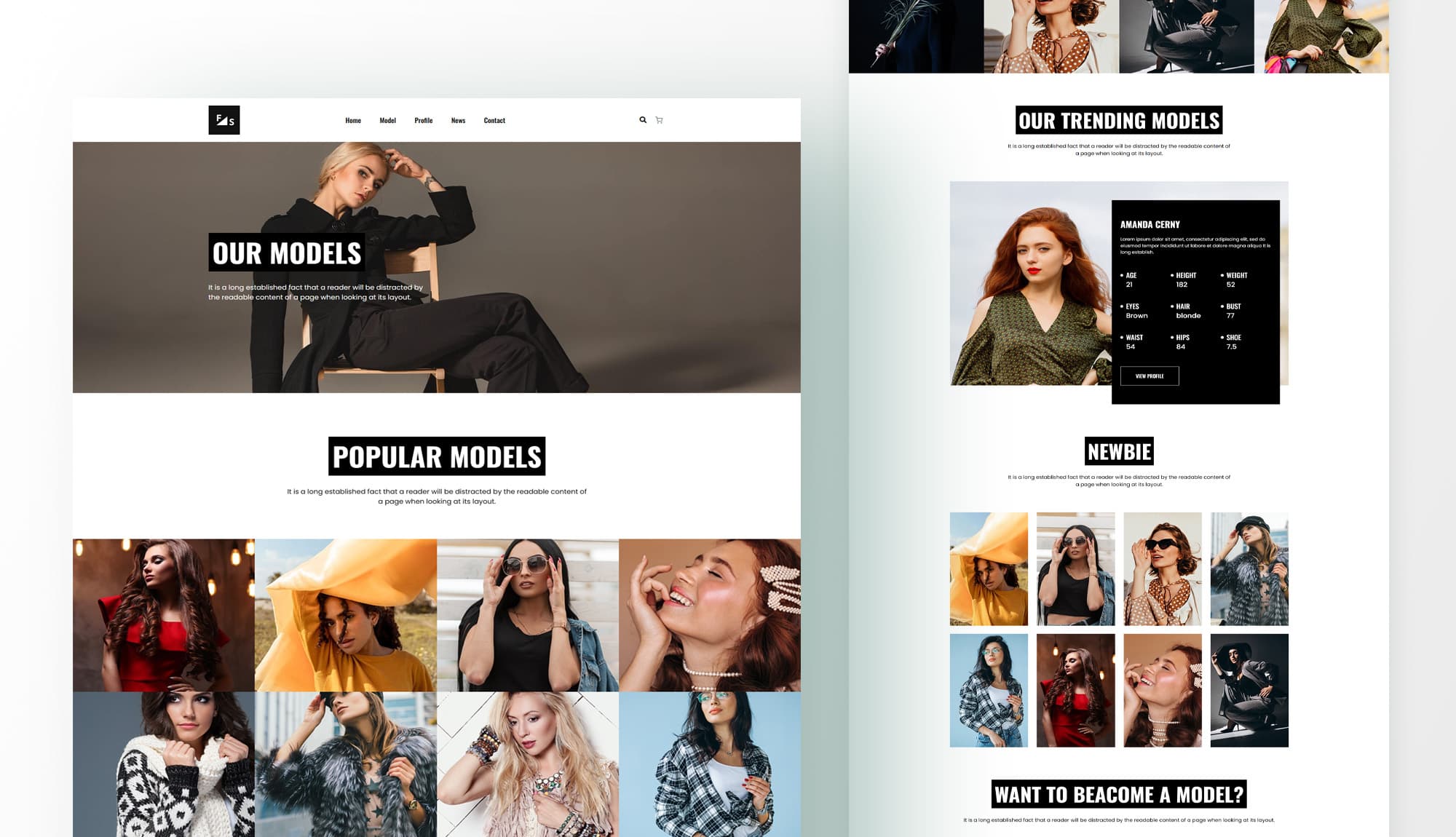 Fashion and Modeling Model Page For Gutenberg Banner