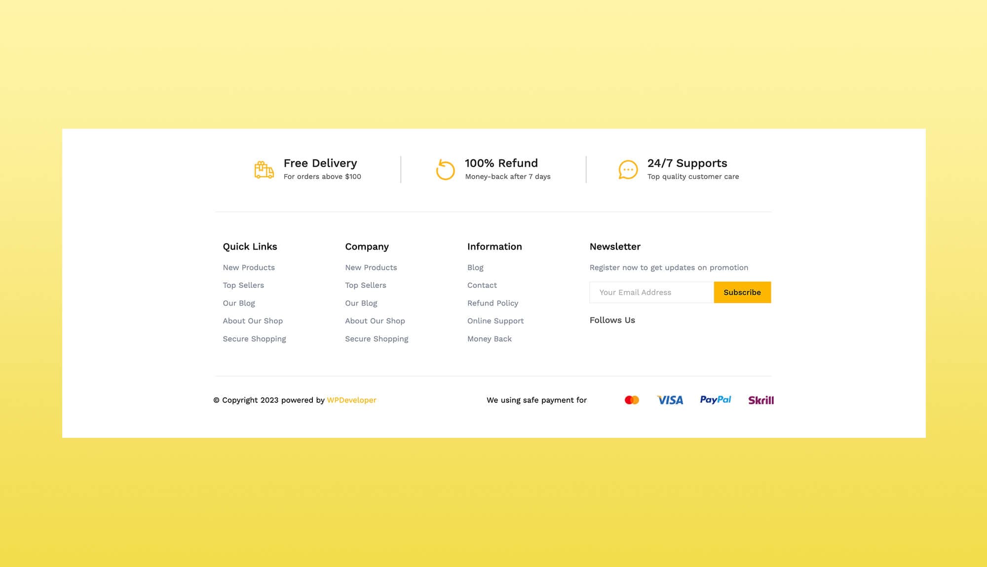 Bazar Footer Section For Gutenberg Banner