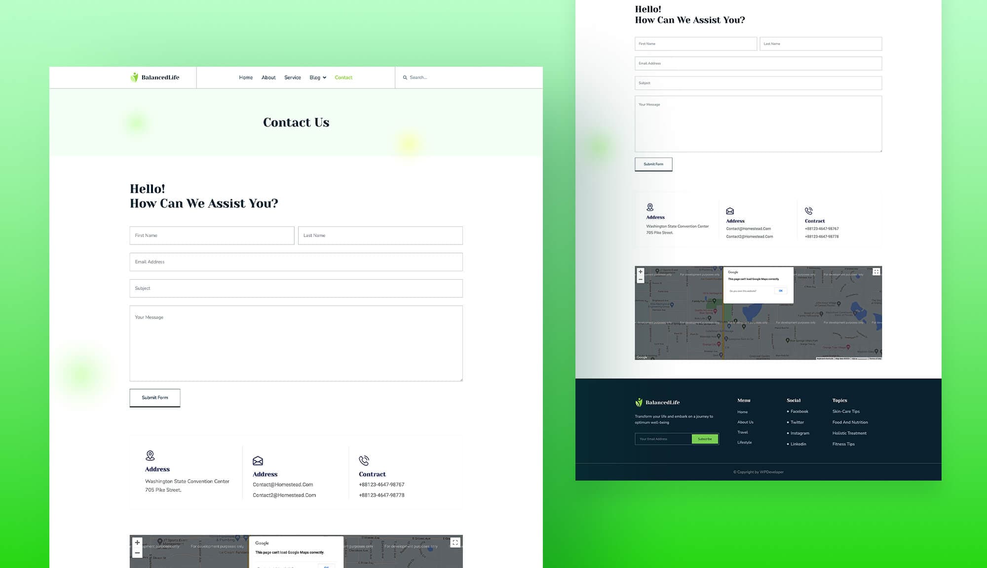 BalancedLife Contact Page By Templately