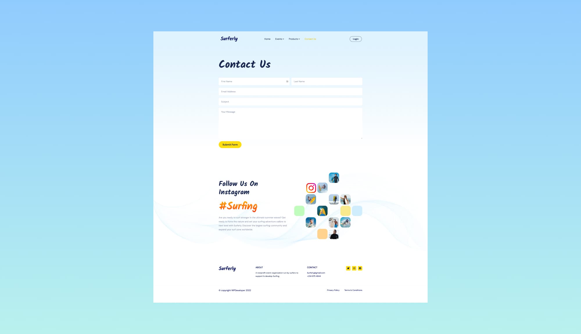 Surferly Contact Page For Gutenberg Banner