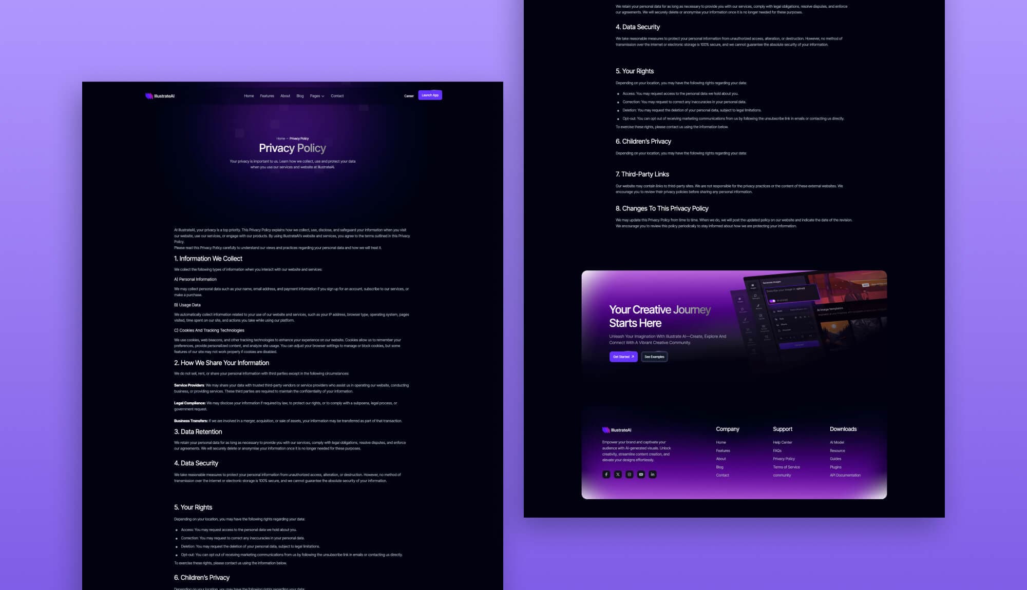 IllustrateAI Privacy Policy Page for Gutenberg Banner