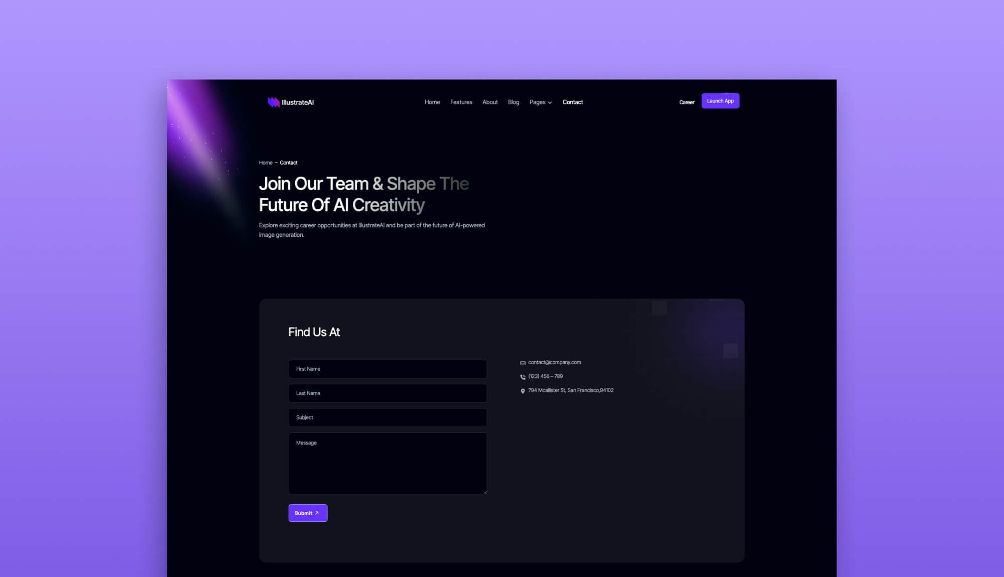 IllustrateAI Contact Page for Gutenberg Banner