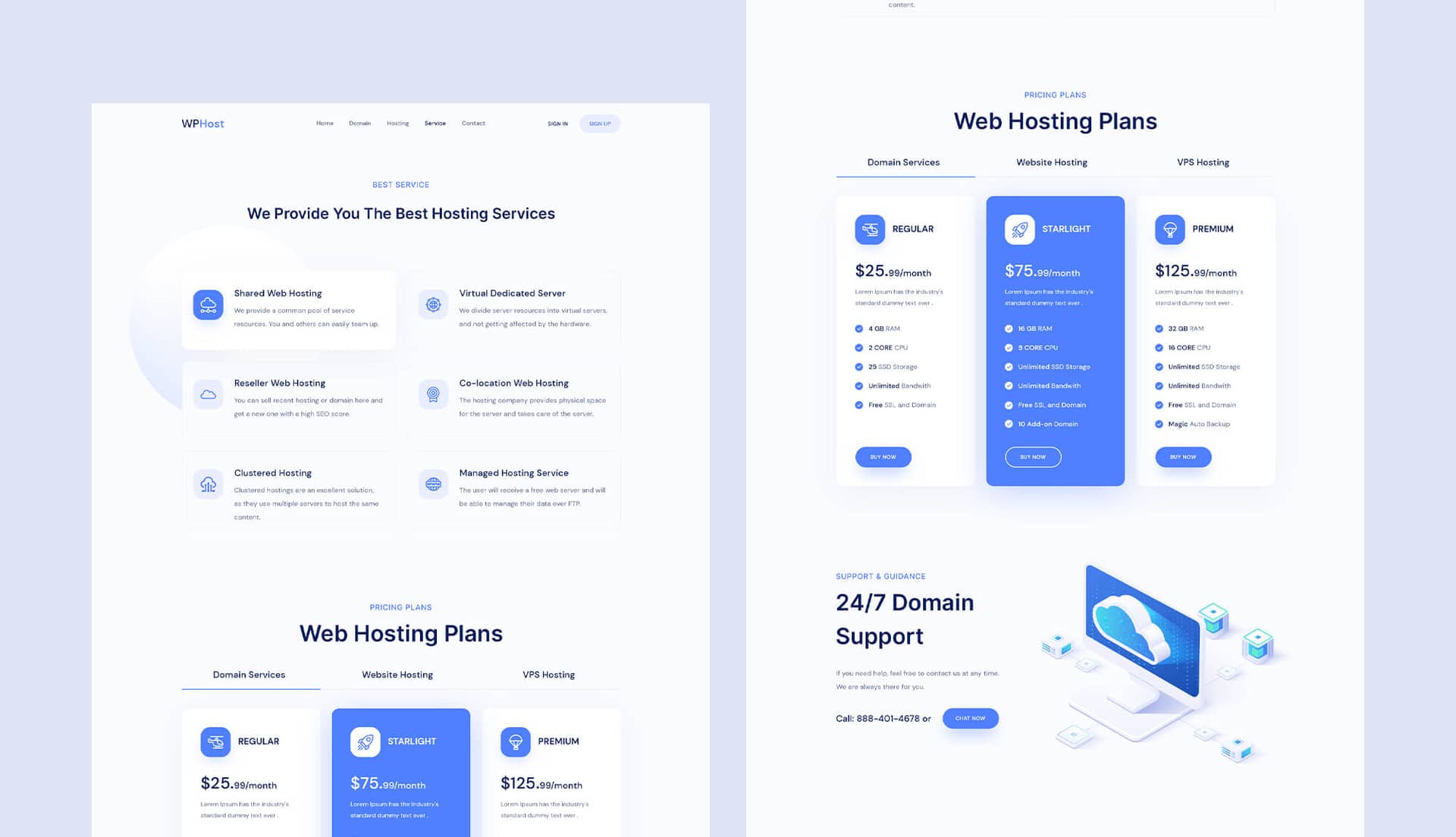 WPHost Services Page By Templately