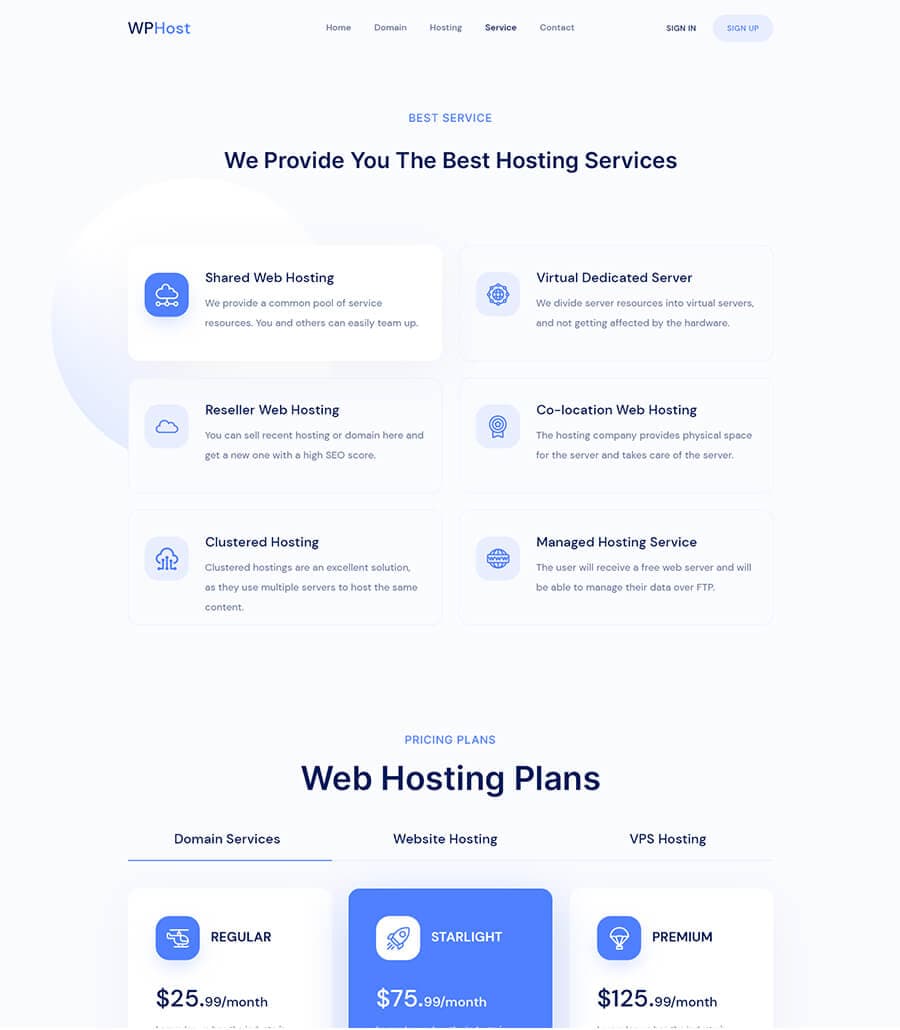 WPHost Services Page thumbnail