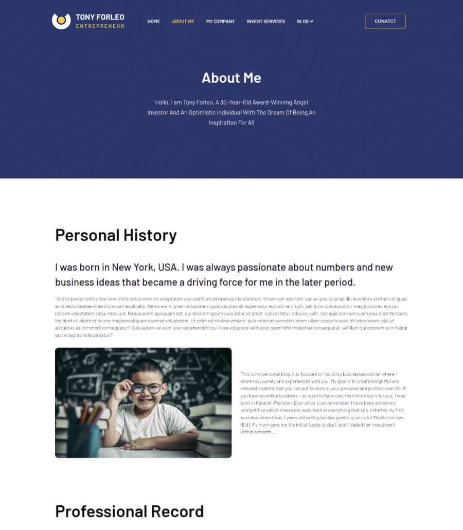 Tony Forleo About Me Page thumbnail