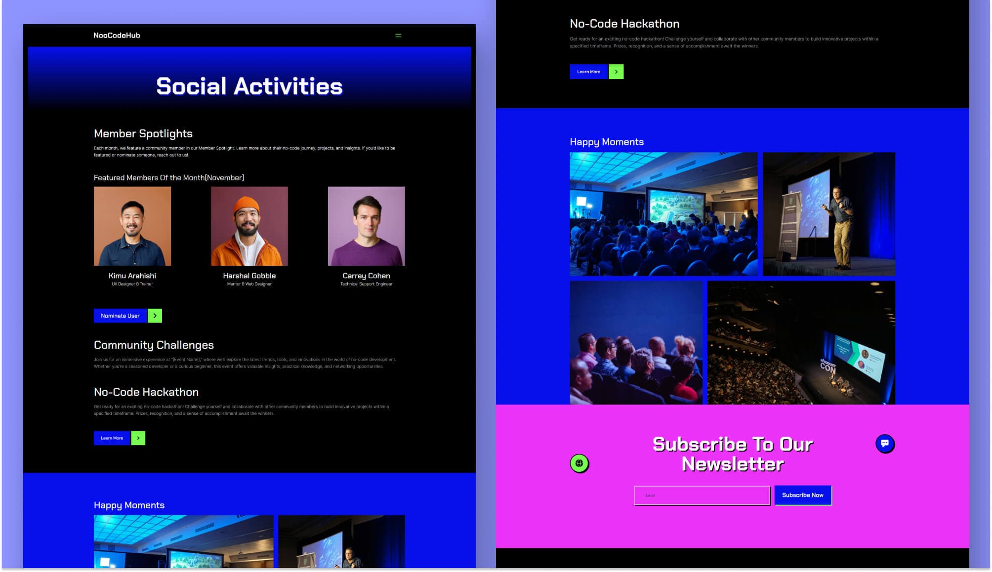 NooCodeHub Social Activities Page For Gutenberg Banner