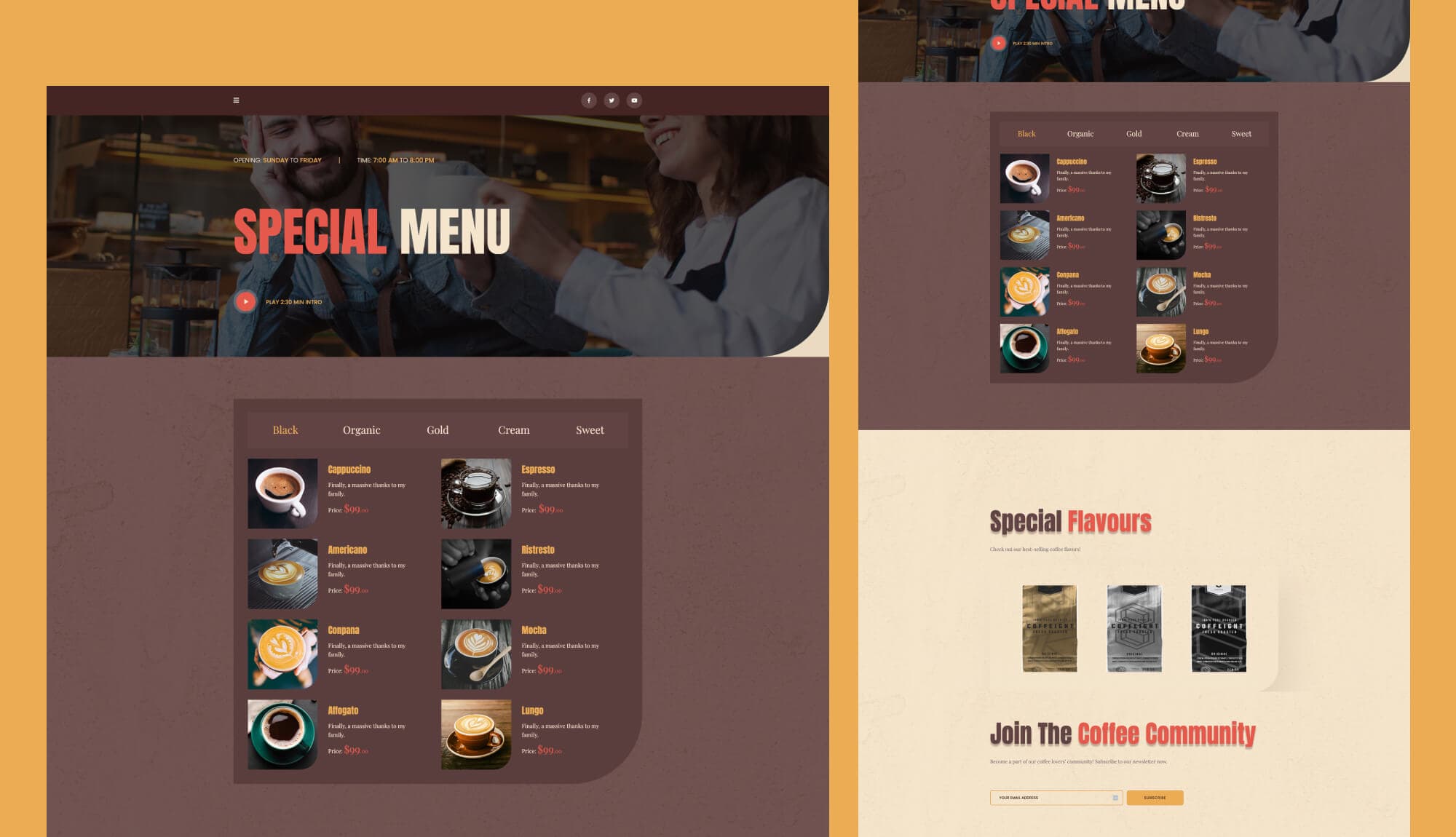 Coffee Express Menu Page For Gutenberg Banner