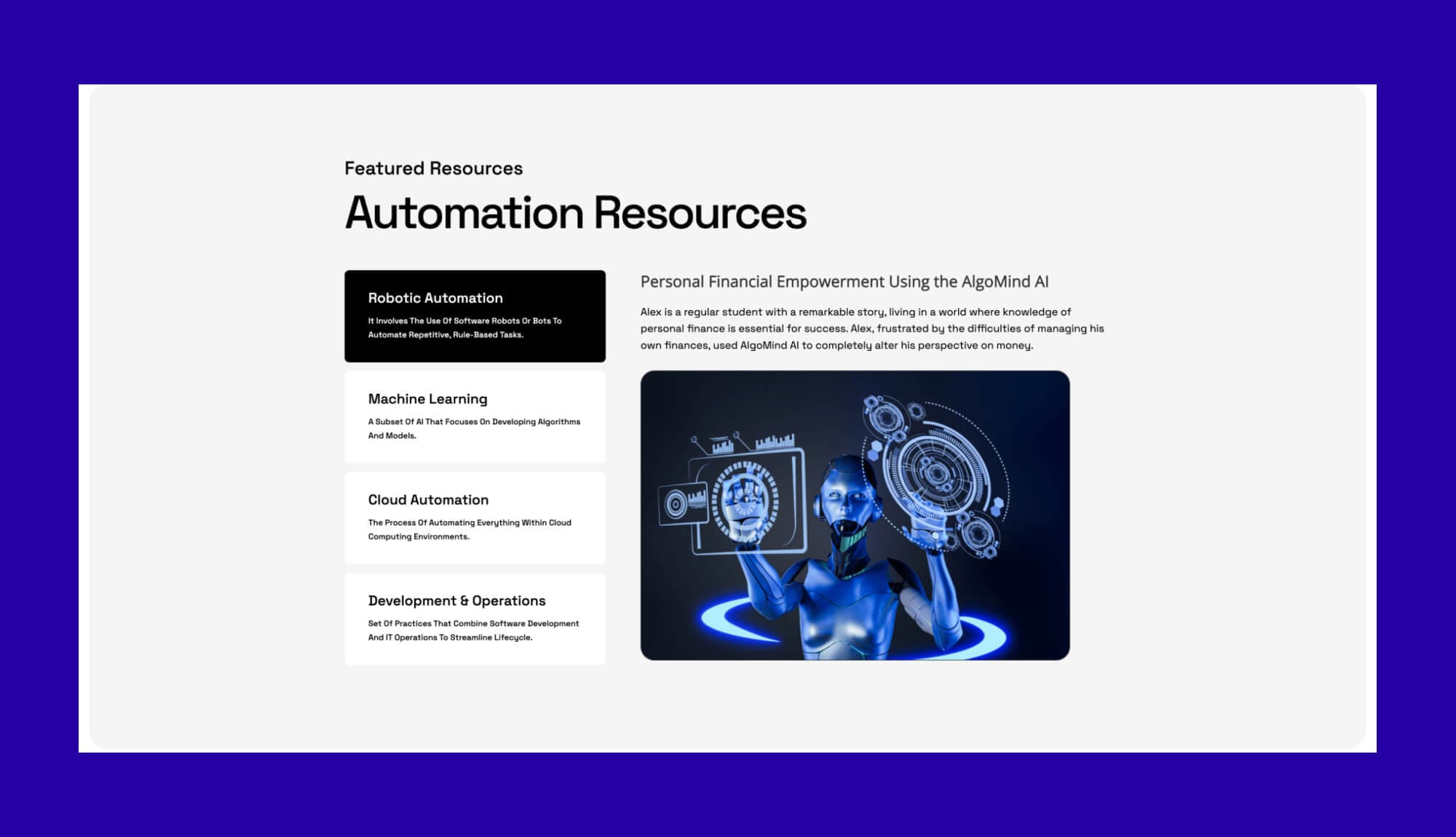 AlgoMind AI Interactive Tab Section For Gutenberg Banner
