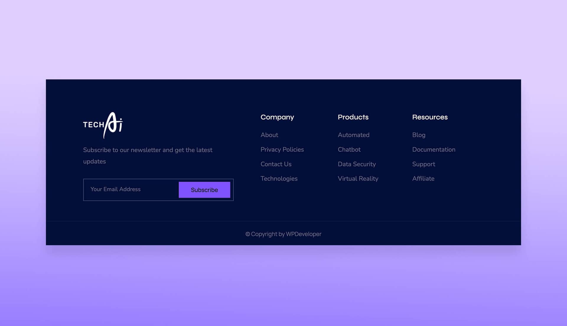 TechAI Footer Section For Gutenberg By Templately