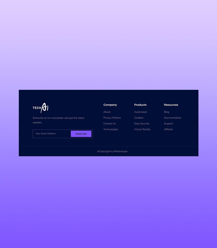 TechAI Footer Section For Gutenberg thumbnail