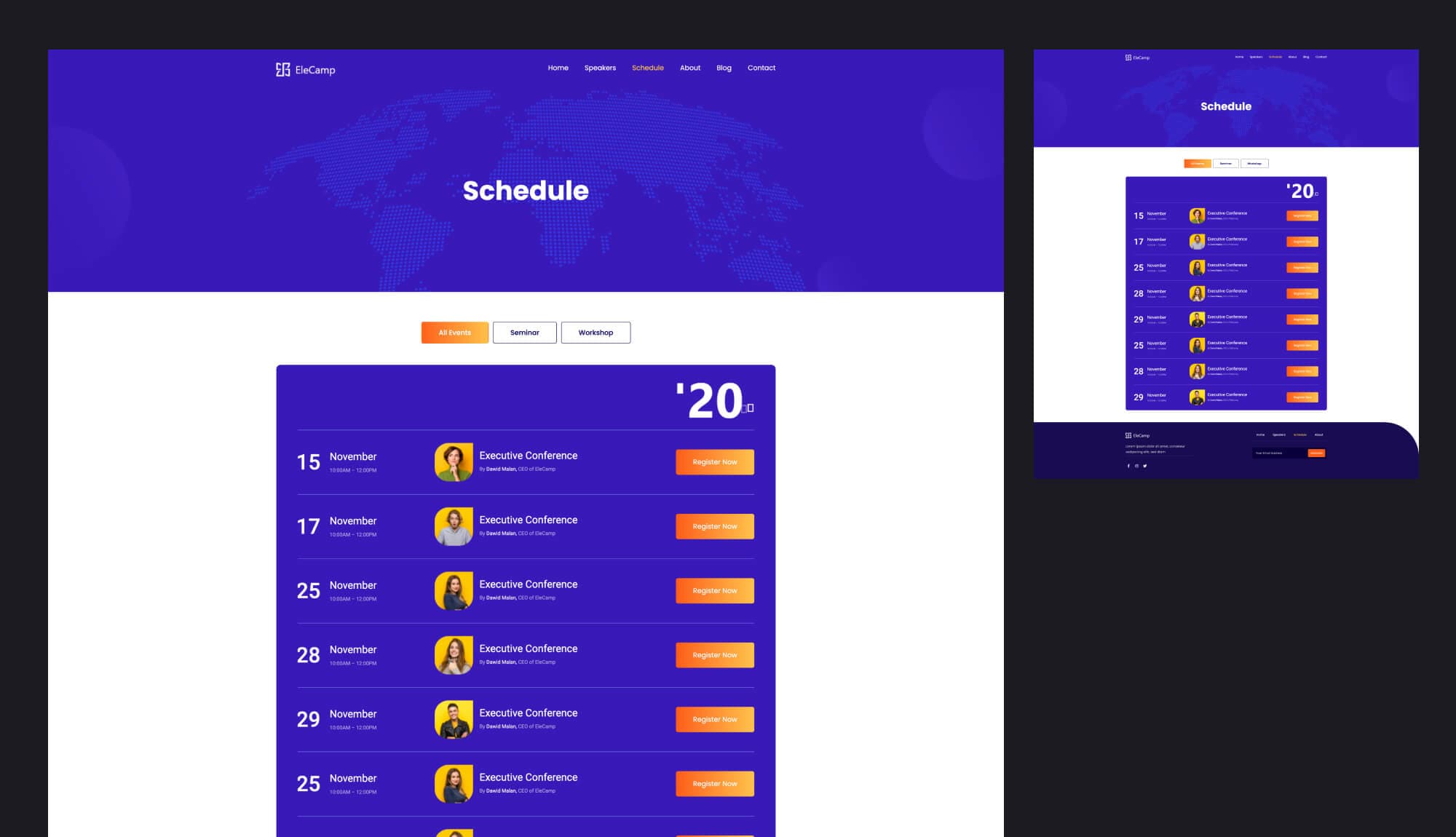 EleCamp Schedule Page For Gutenberg By Templately