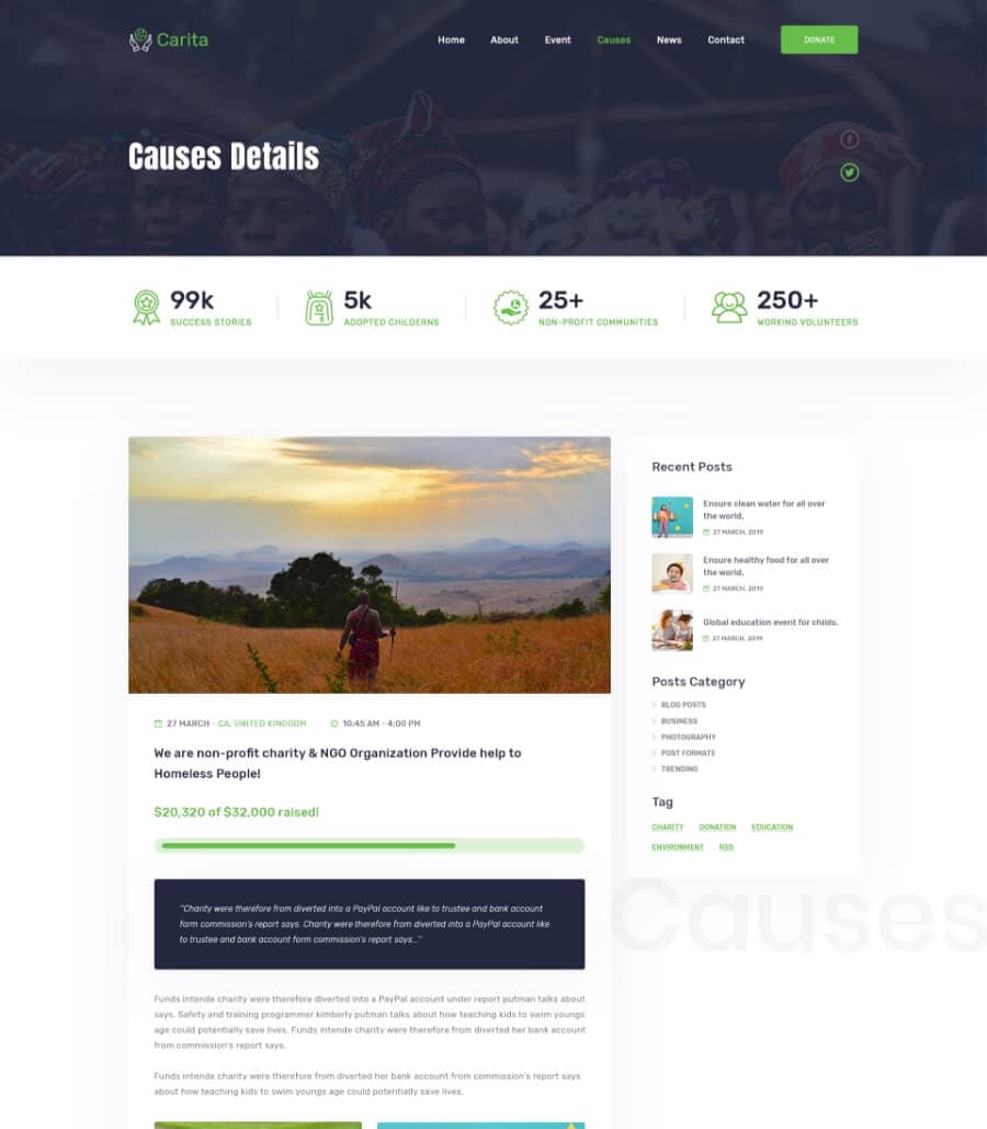 DoNation Charity Template Causes details page thumbnail