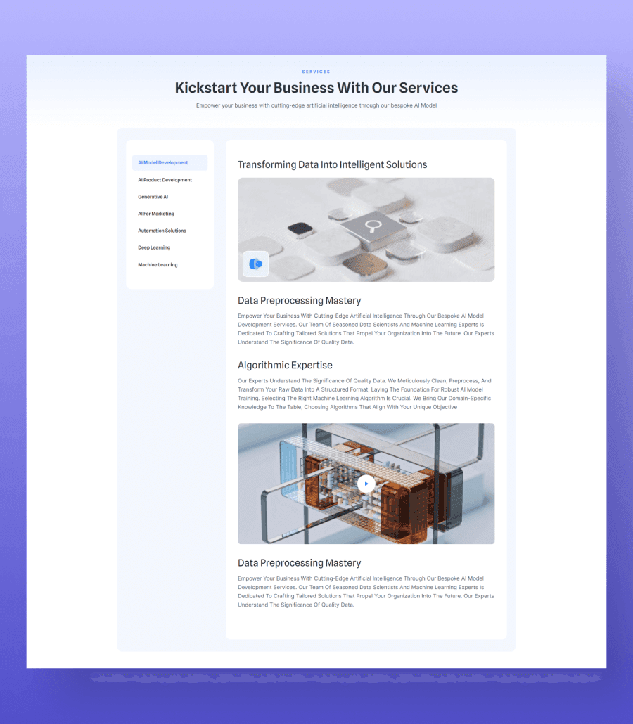 NeurAIGency Services Tab Section By Templately