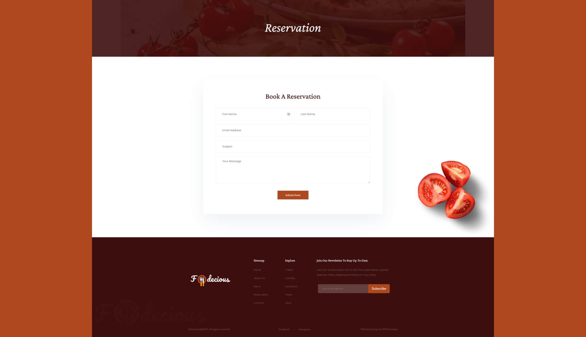Foodiecious Reservation Page For Gutenberg Banner
