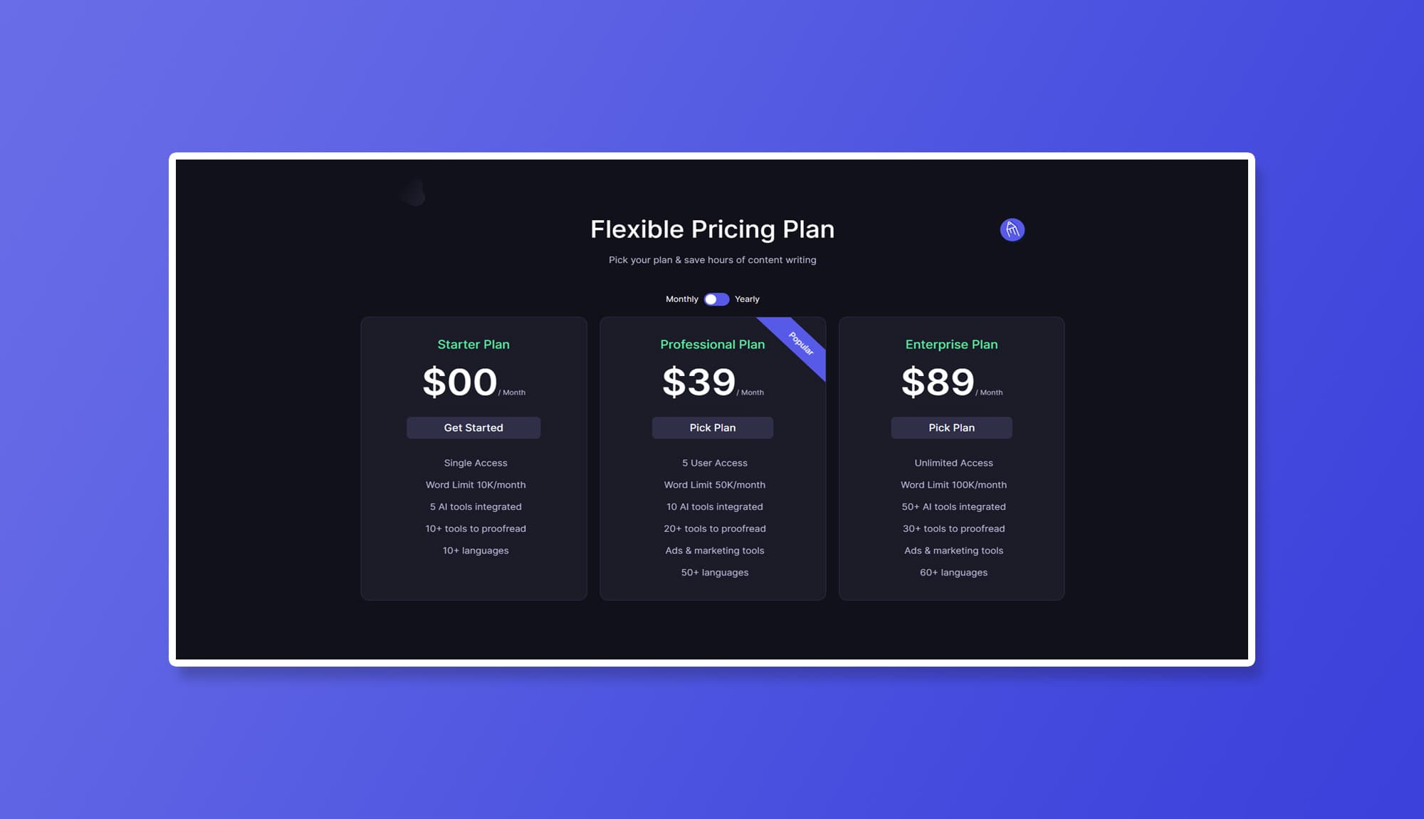 WritifyAI Pricing Section For Gutenberg Banner