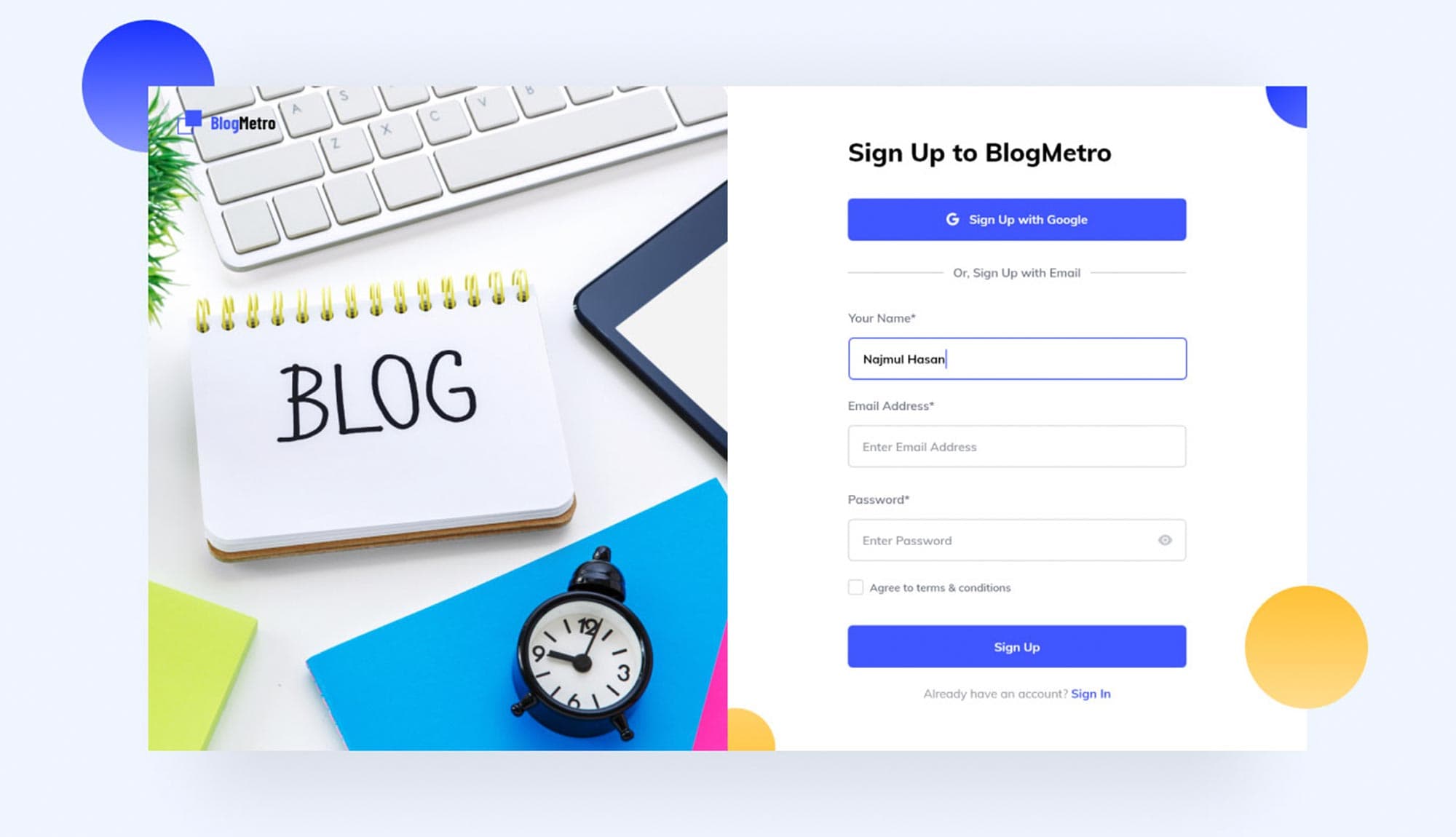 Blog Metro Sign Up Page Banner