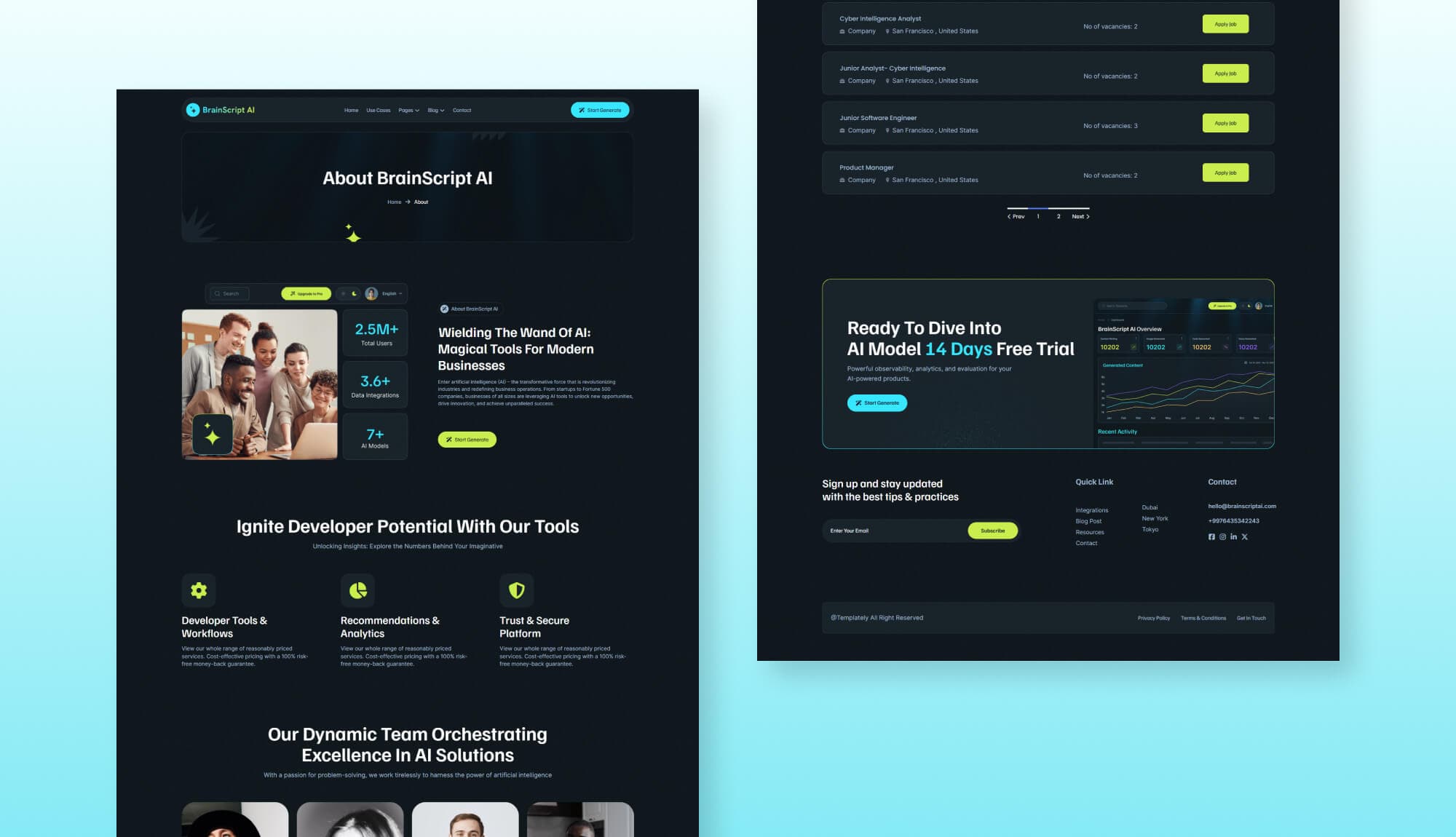 BrainScript AI About Page for Gutenberg By Templately