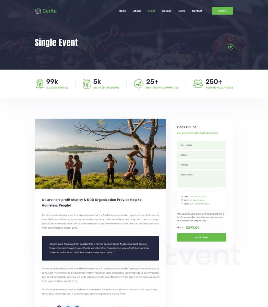 DoNation Charity Template Event details page thumbnail