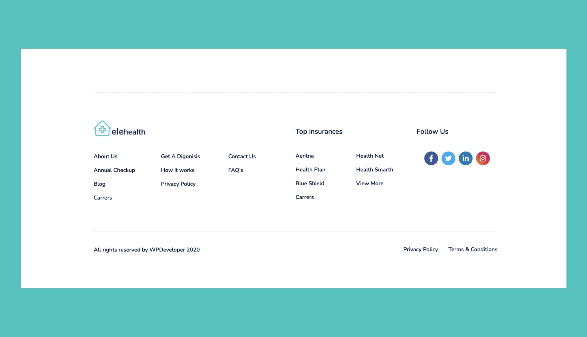 EleHealth Footer Section For Gutenberg By Templately
