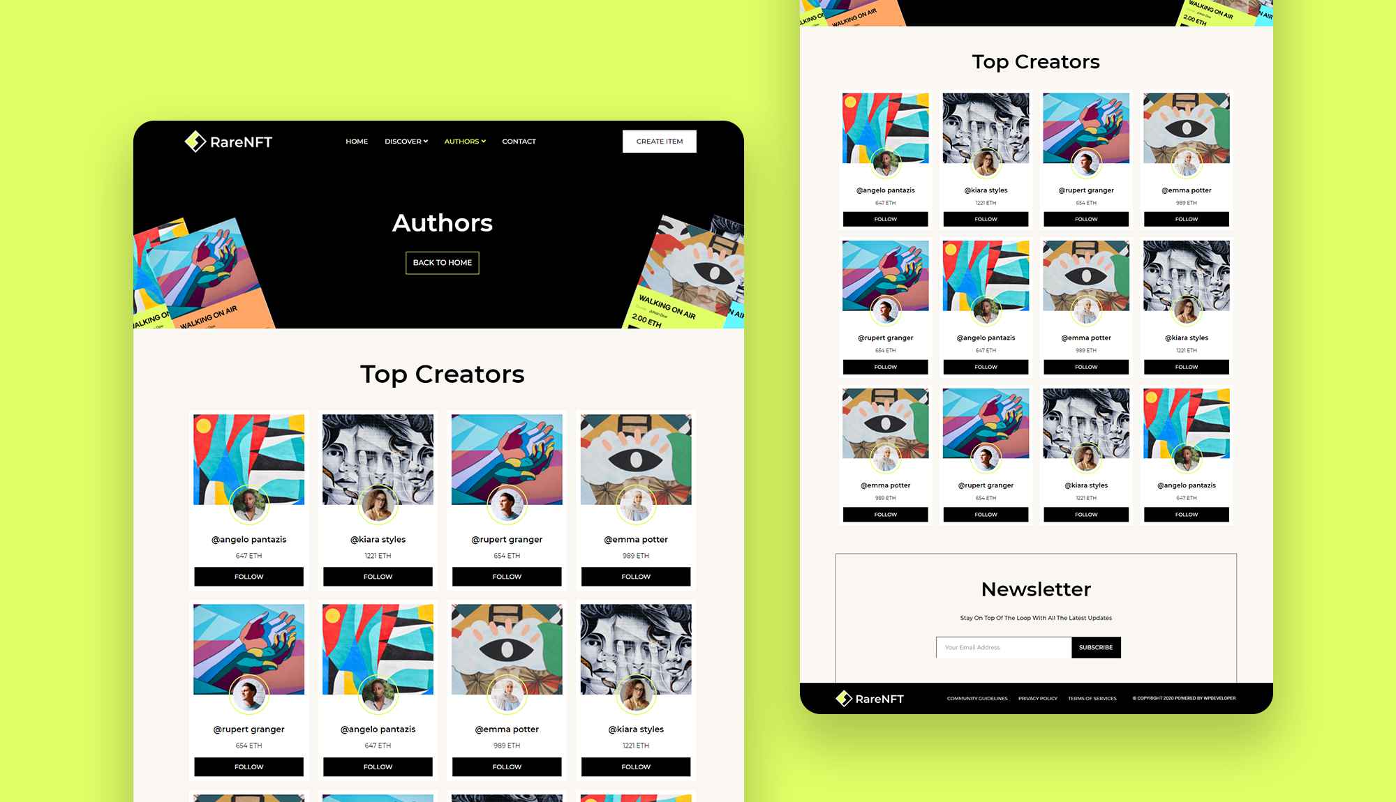 RareNFT Authors Page By Templately