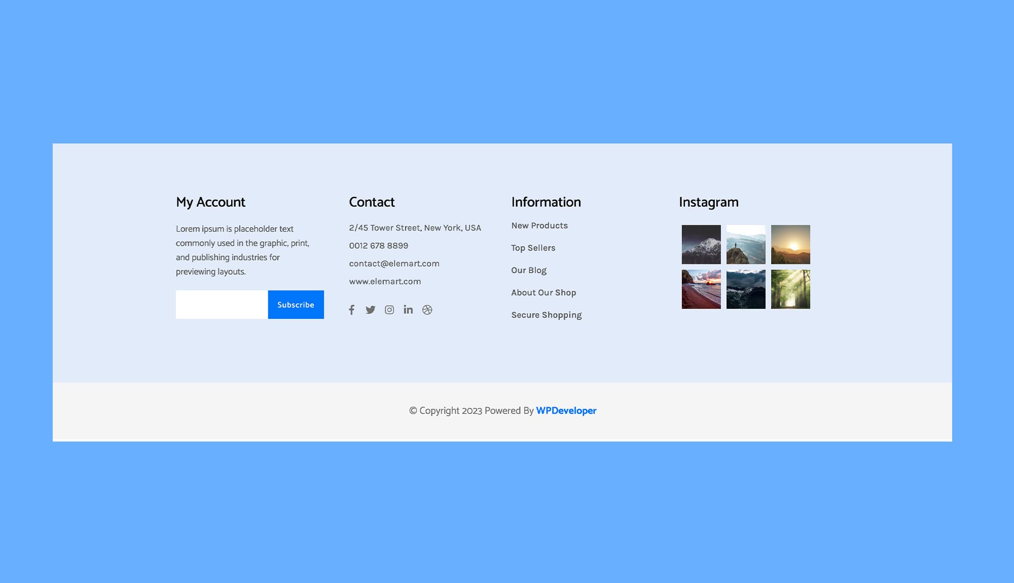 EleMart Footer Blue Section For Gutenberg Banner